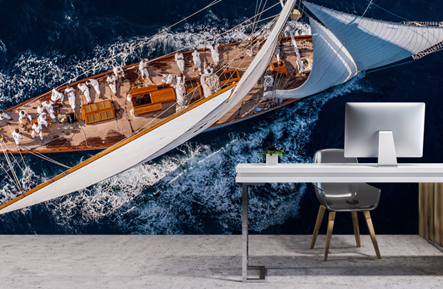 European Style Sea Wave Sailboat Wall Mural Wallpaper Living Room Bedroom Lounge 