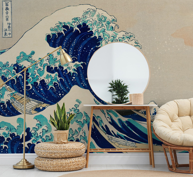 Japanese waves wallpaper  peel and stick traditional wallpaper for wall