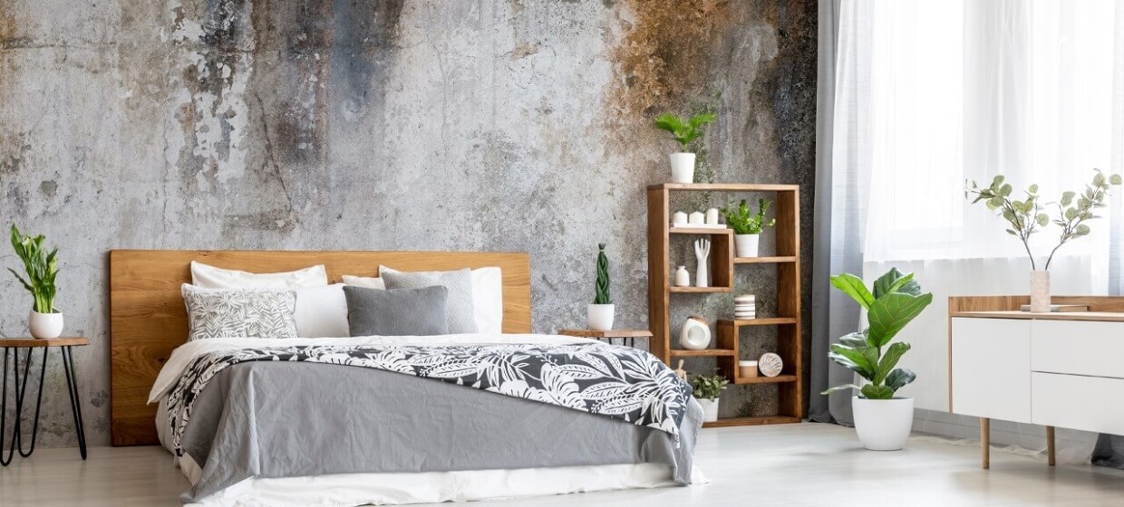 aged concrete wallpaper in bedroom