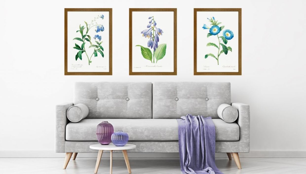 set of three floral prints in living room