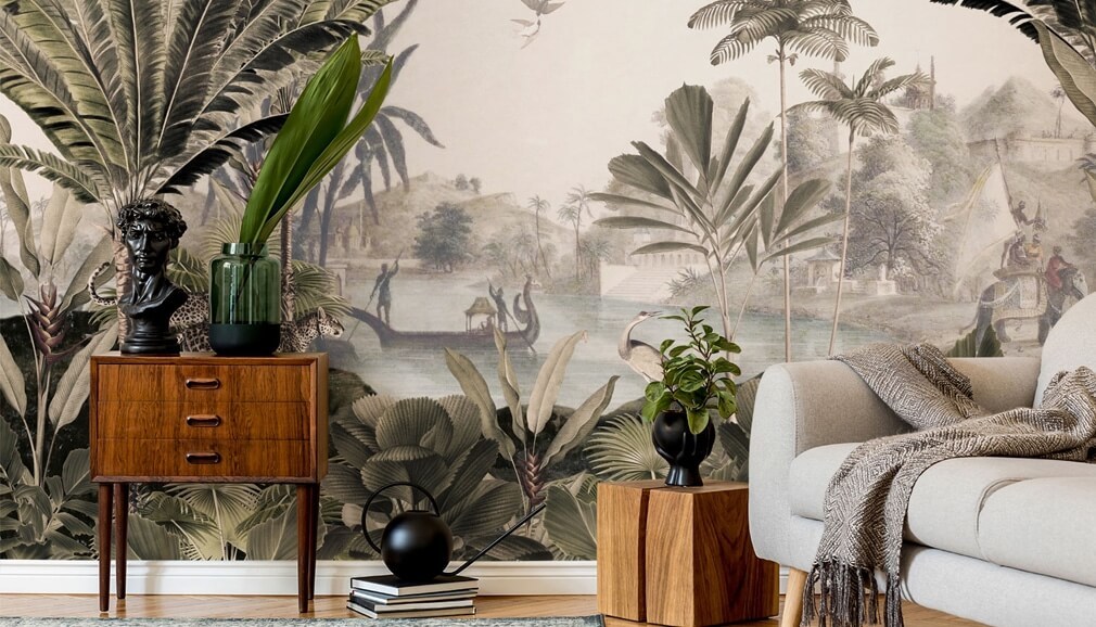 jungle wallpaper by Sir Edward in living room