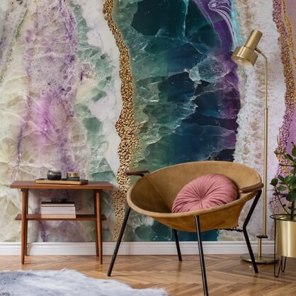 geode wallpaper in living room