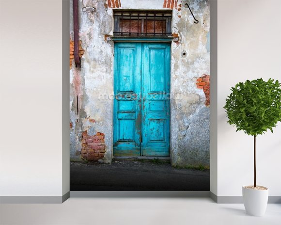 Old Blue Wooden Door Wallpaper Wall Mural | Wallsauce UK