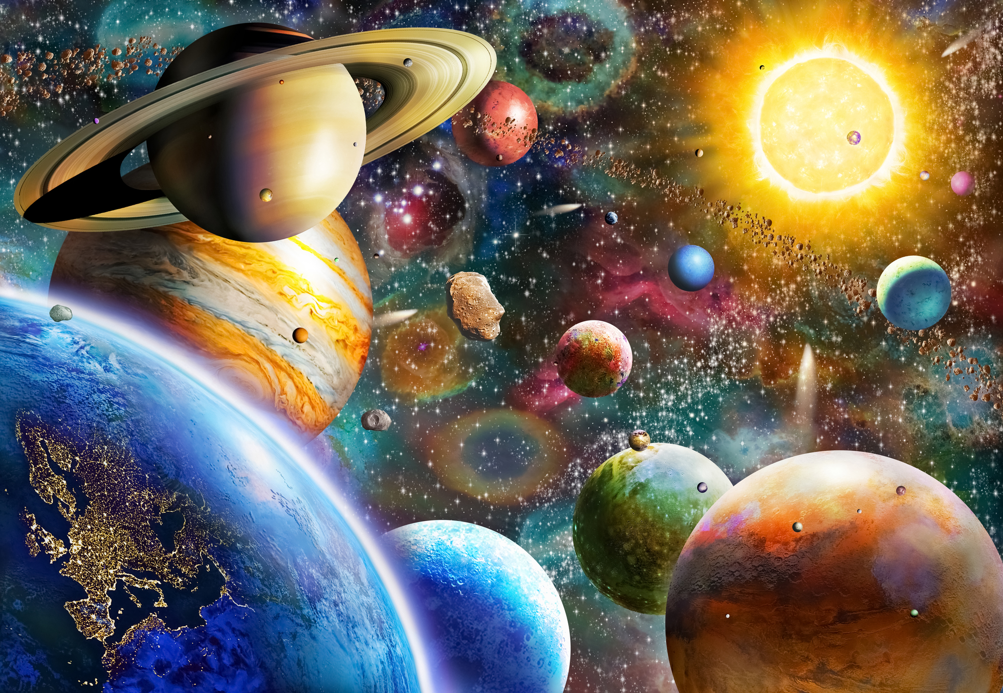 Planets in Space Wallpaper | Wallsauce UK
