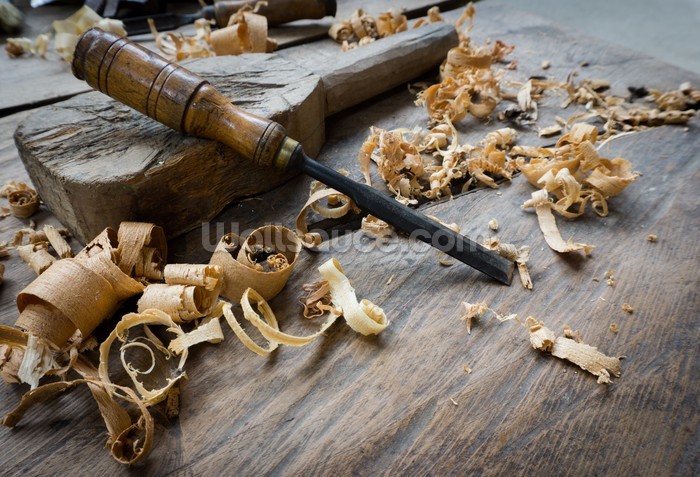 Woodworking Tools with Wooden Shavings Mural | Wallsauce NZ