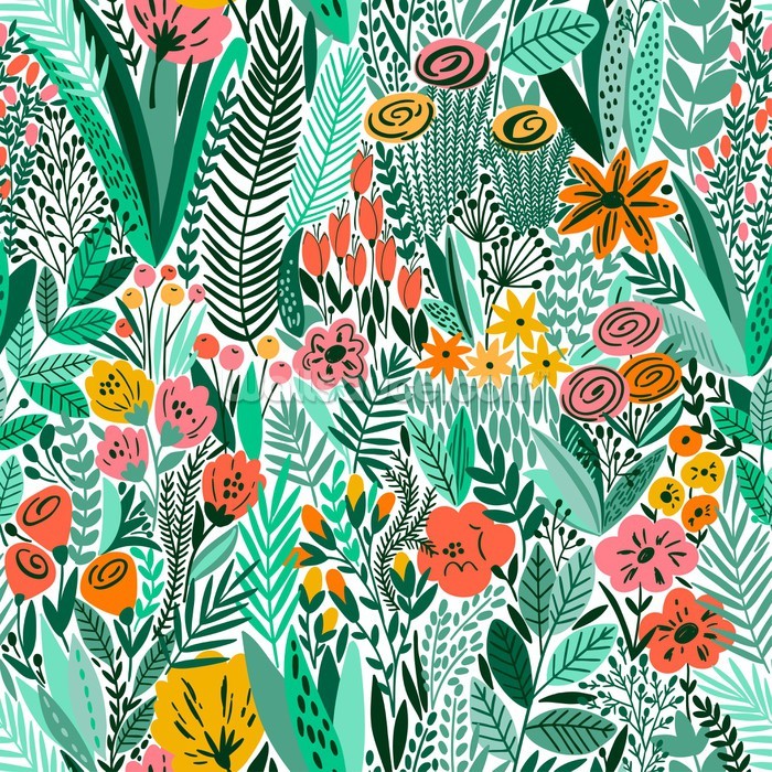 Tropical Floral Pattern Wallpaper Mural