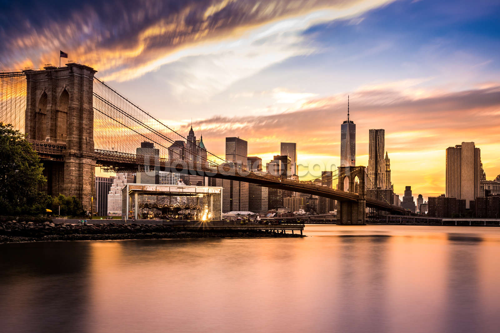 Brooklyn Bridge at Dusk Wallpaper Mural | Wallsauce UK