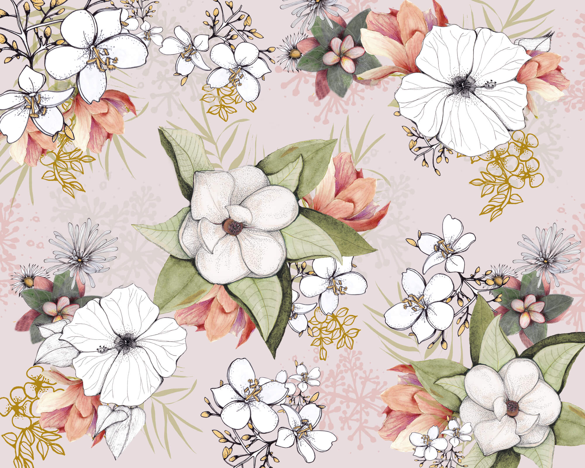 Pink Floral Burst Wallpaper by Kelly Kratzing | Wallsauce EU