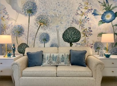 blue floral wallpaper in living room blue floral wallpaper in living room