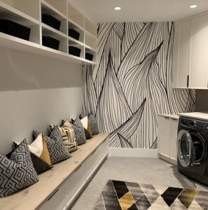 black and white wallpaper in laundry room black and white wallpaper in laundry room
