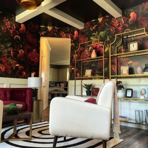 dark floral mural in stylish living room dark floral mural in stylish living room