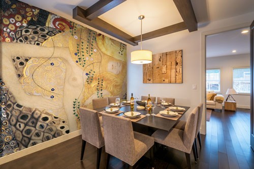 klimt artwork wallpaper in dining room