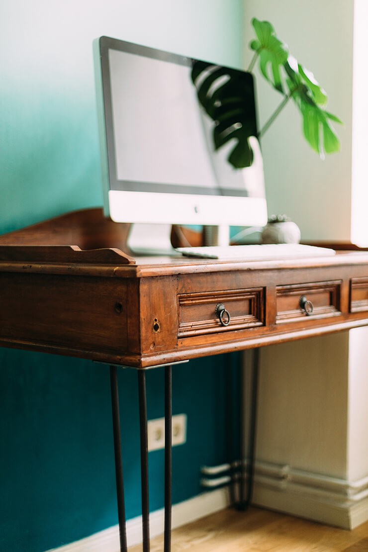 Upcycled desk with hairpin legs in home office