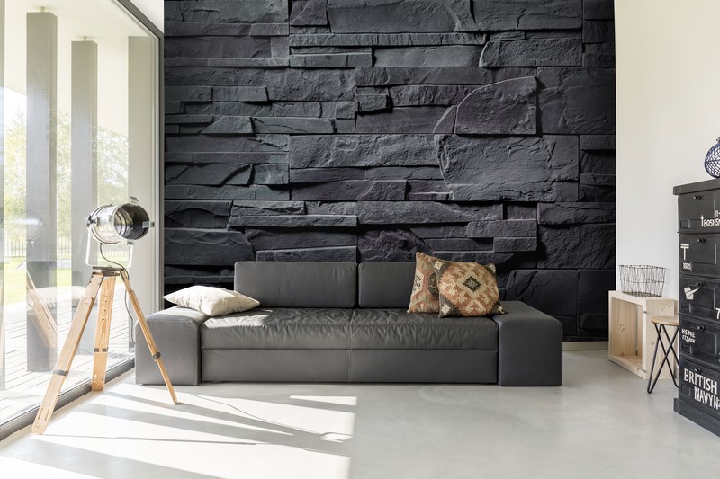 Charcoal Grey Stone Wall Mural