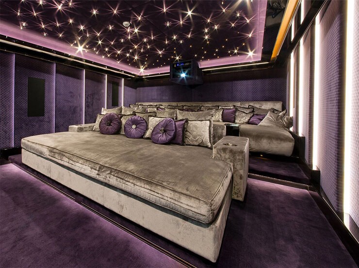 purple and grey glam cinema room
