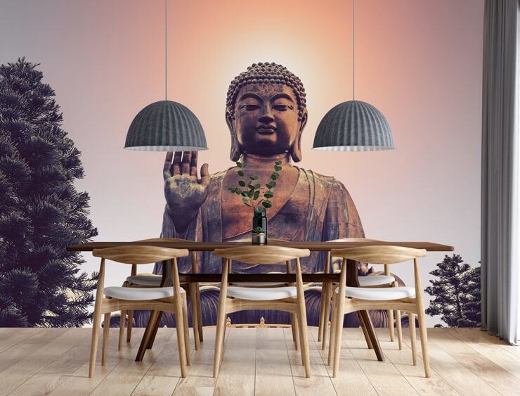 wallpaper with buddha in dining room