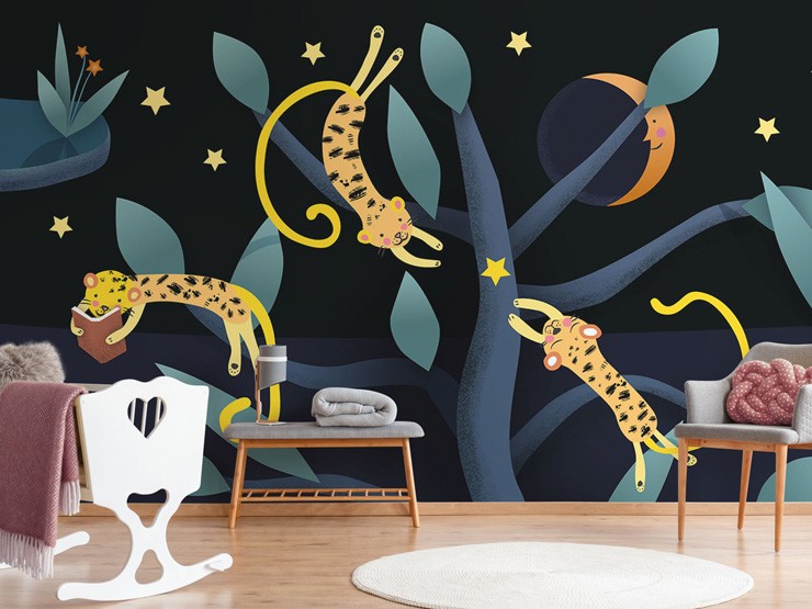 cute kids wallpaper with leopards by Kate England