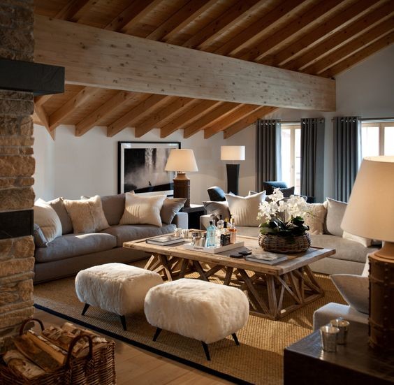 cosy living room with wooden beams