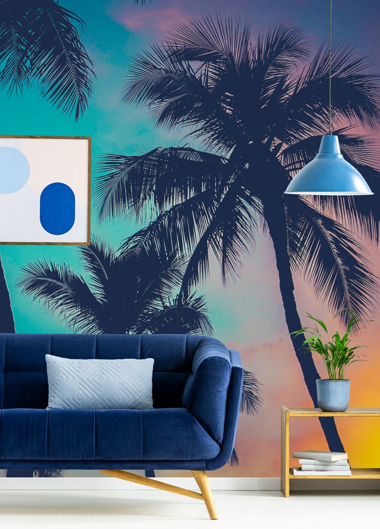 Paradisio Tropical Palm Tree Blue Wallpaper