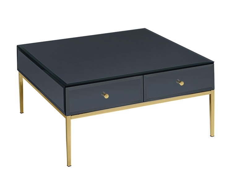 black glass and brass legged angular coffee table
