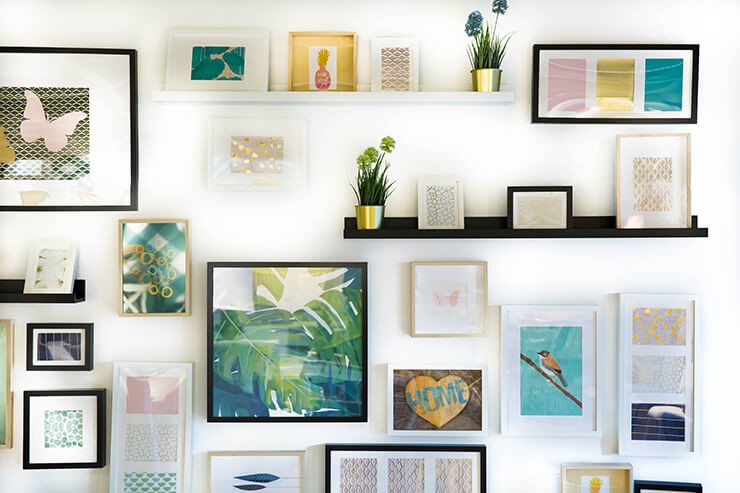 Gallery wall with picture shelf