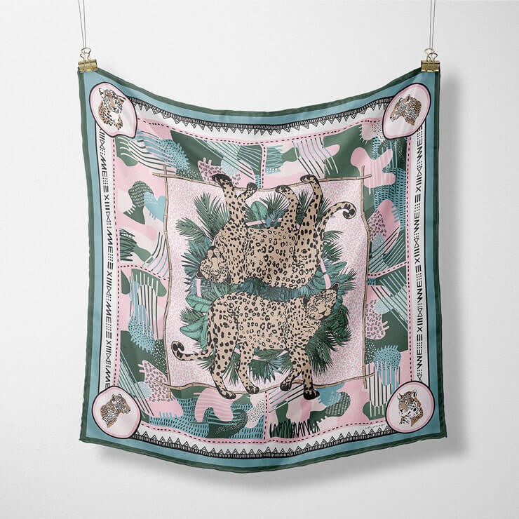 pink and green leopard silk scarf wallpaper