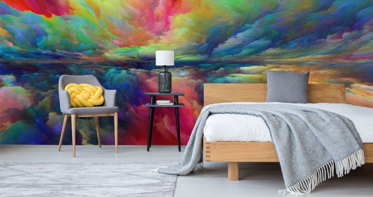 rainbow clouds abstract sky wallpaper in spare bedroom