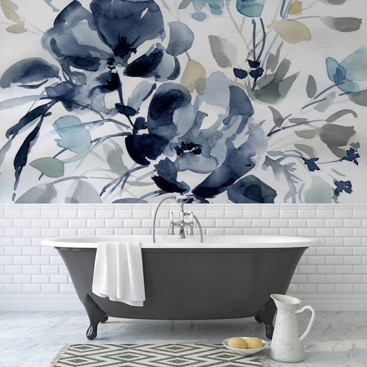 make a large room feel cosy with wallpaper in bathroom