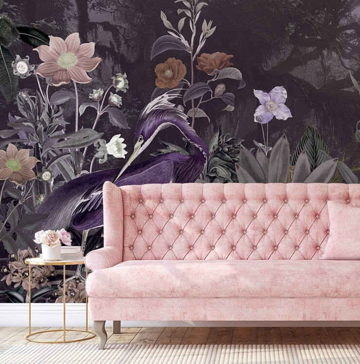 dark purple stick on wallpaper in pink living room
