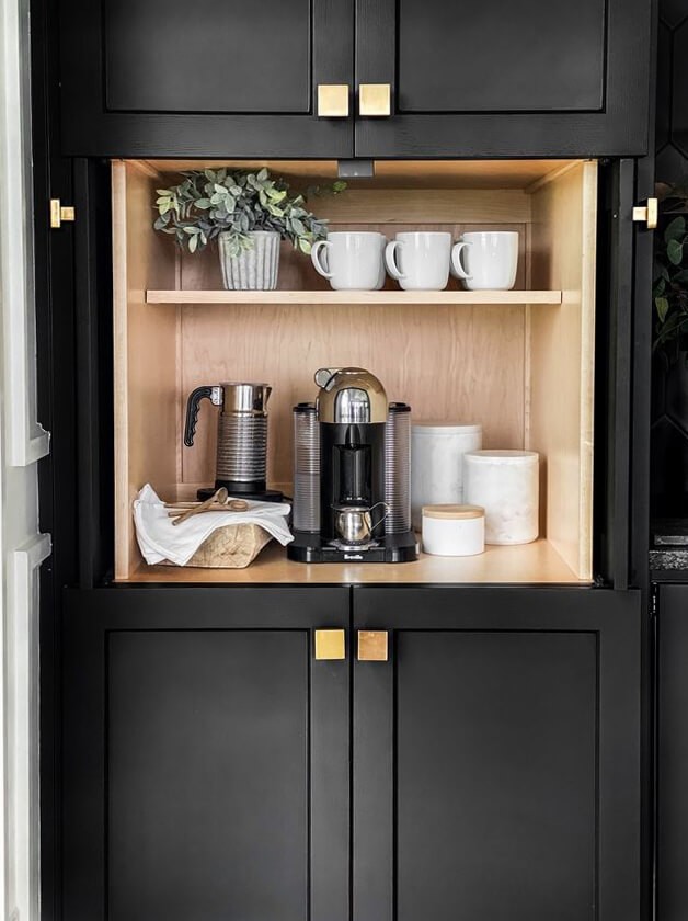 black and natural wood coffee cupboard