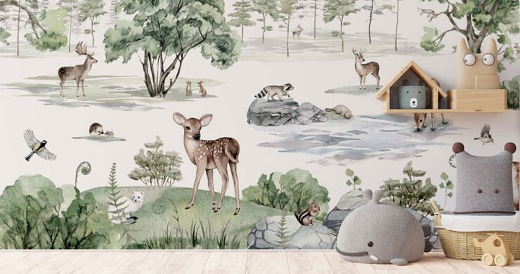 nature illustration wallpaper in kids room trends for 2022