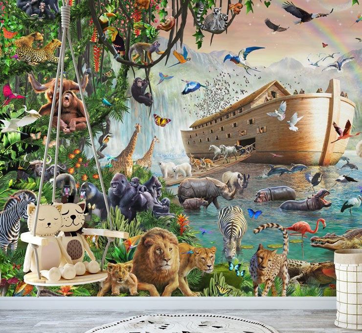 Noah's ark mural for new baby boy bedroom ideas