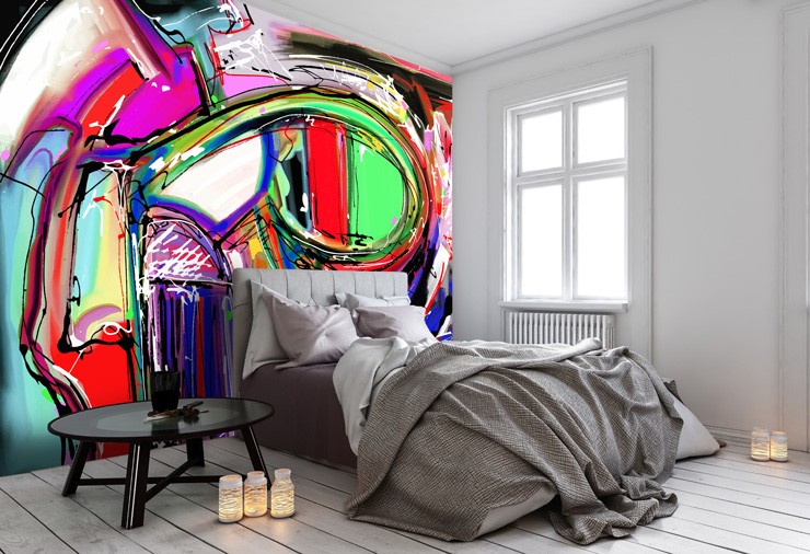 Bold-wallpaper-with-painted-wooden-flooring