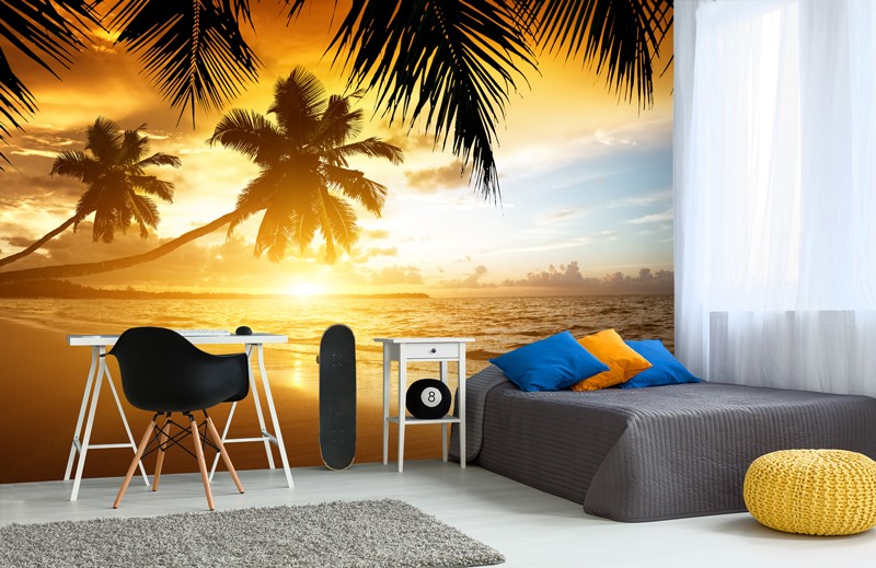 Beach-sunset-wallpaper-in-bedroom