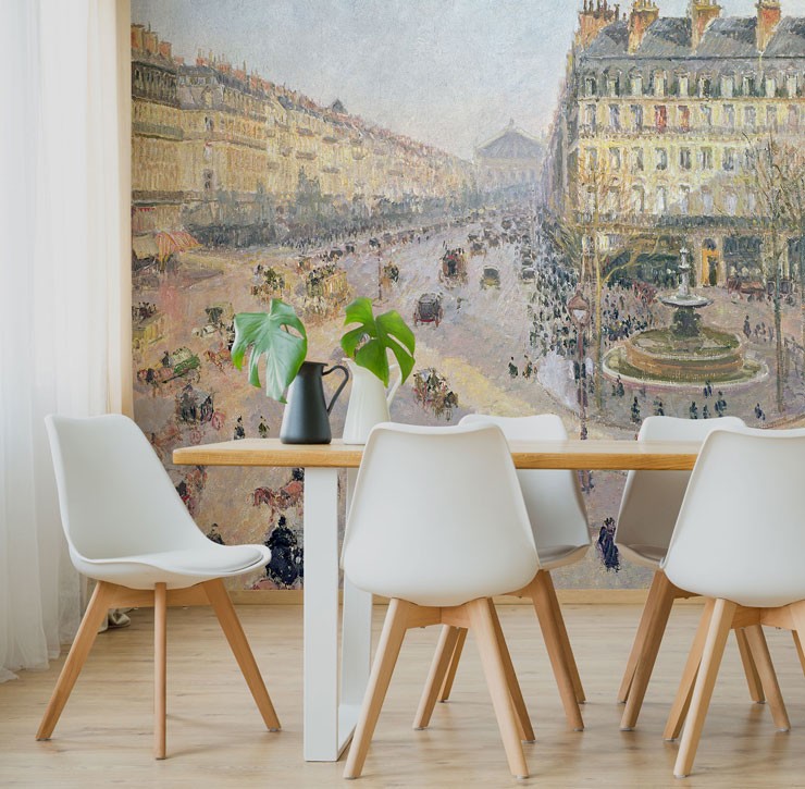 painted scene of Paris in minimalist dining room