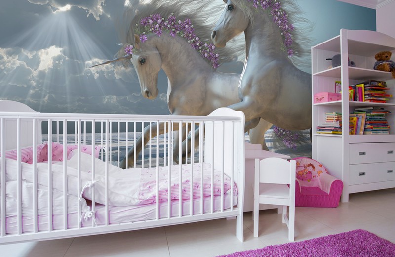 unicorns running wallpaper in nursery