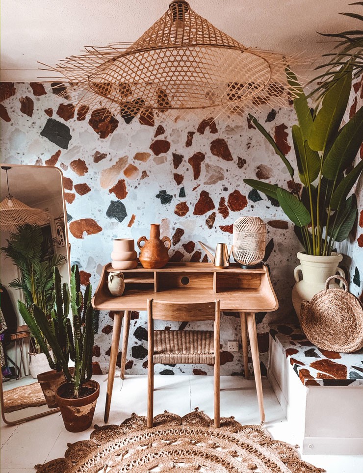 brown, white and black terrazzo wallpaper in natural office