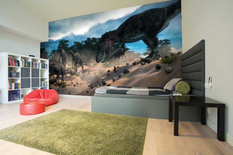 Dinosaur-wallpaper-in-teenager's-bedroom