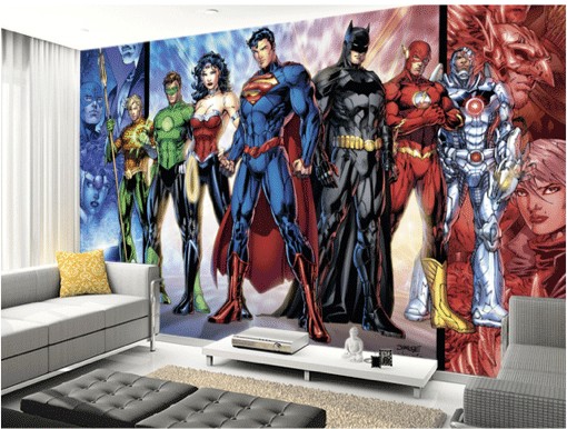 superhero wallpaper in lounge
