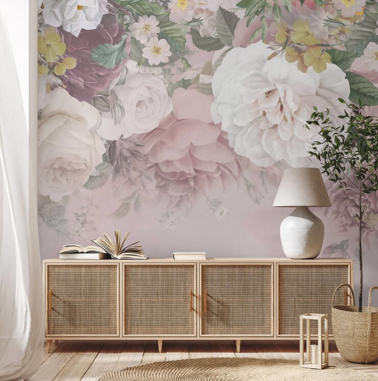 delicate floral wallpaper in hall