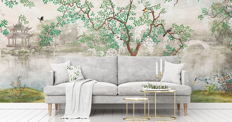 oriental garden wall mural in living room