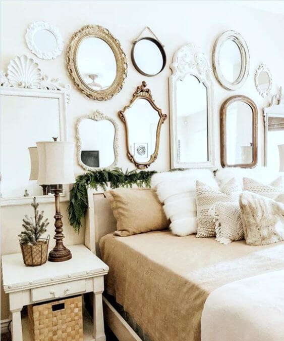 Many Mirrors On a Bedroom Wall (to Make a Bedroom Look Bigger)