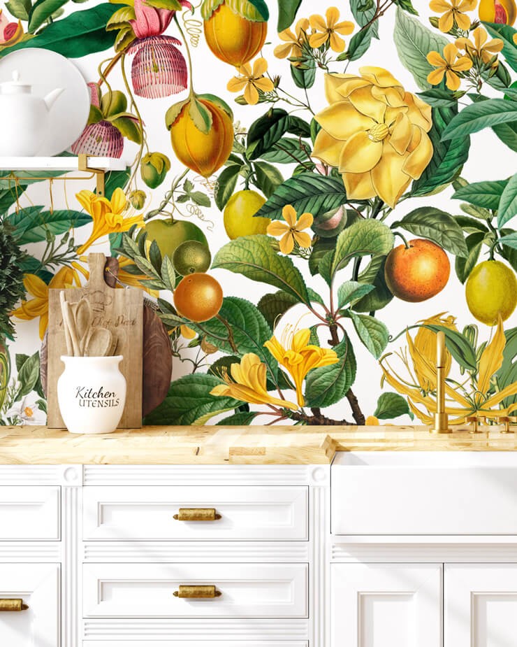 citrus wallpaper in kitchen