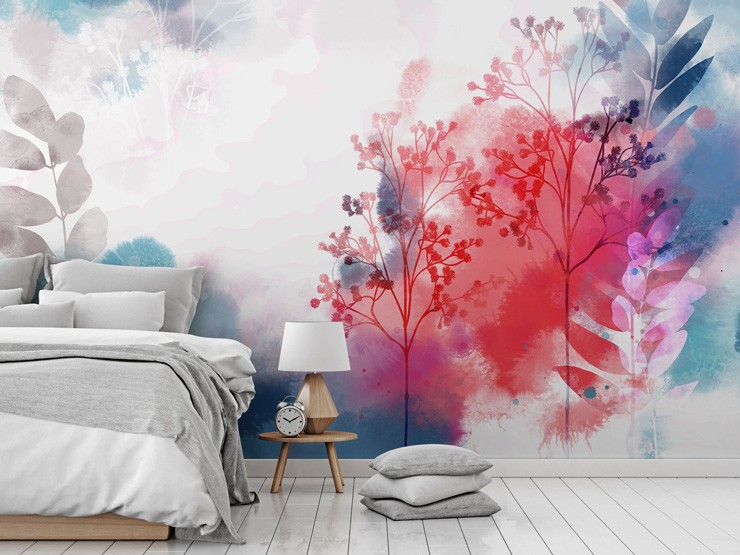 Watercolour floral mural in bedroom by Katy Clemmans