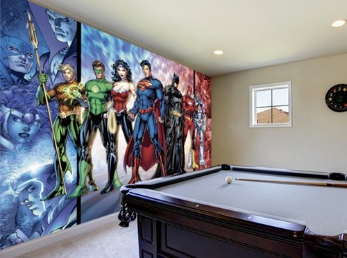 super hero wallpaper in games room