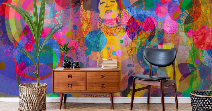 abstract and colourful portrait wallpaper in trendy room