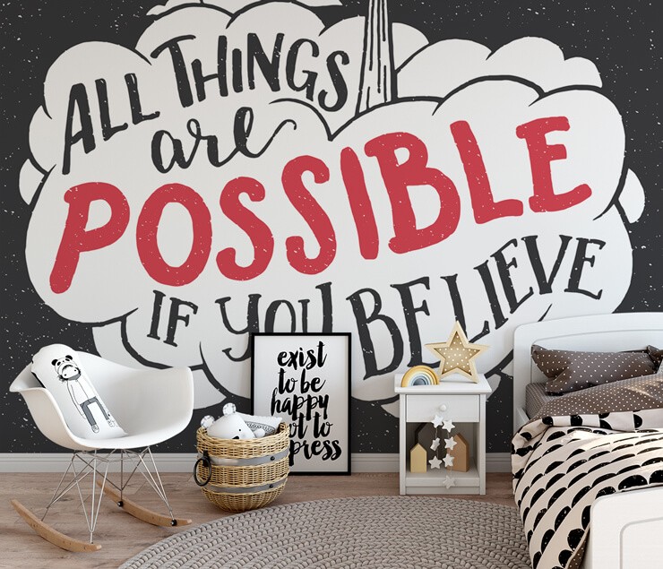 motivational wallpaper with quotes in children's bedroom