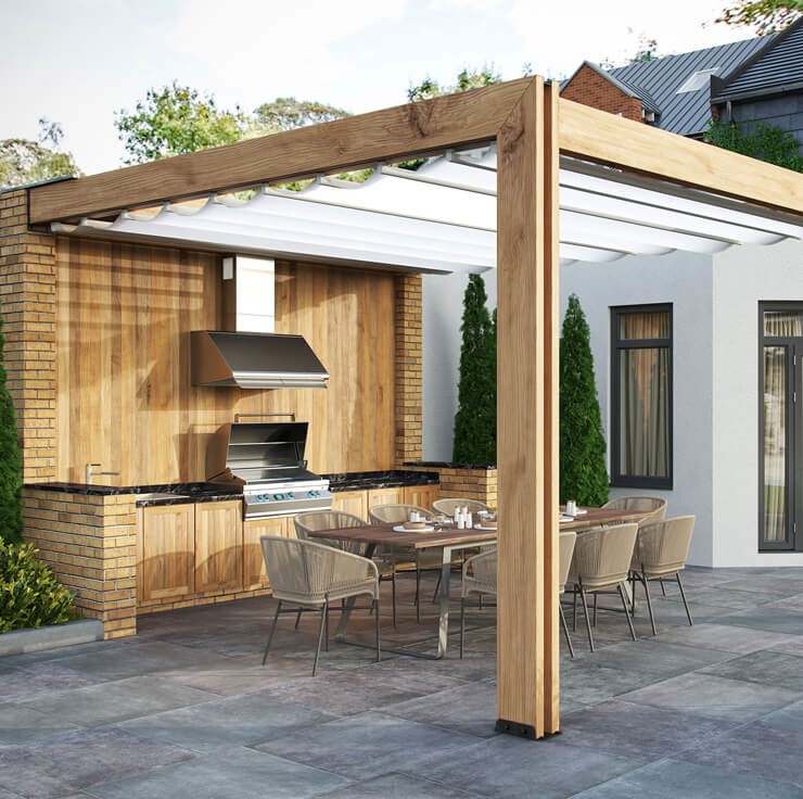 Outdoor Kitchen Ideas To Enjoy All Year, Wooden Canopy Porch Kitchen Ideas