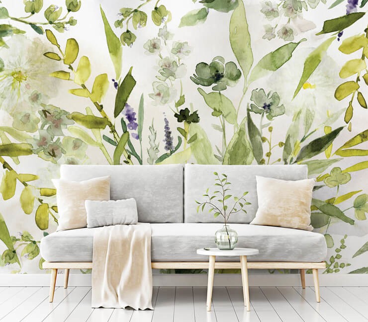 wallpaper trends 2022 green floral wallpaper in pretty lounge