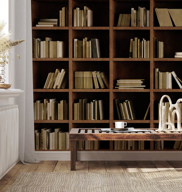 bookcase wallpaper in hallway